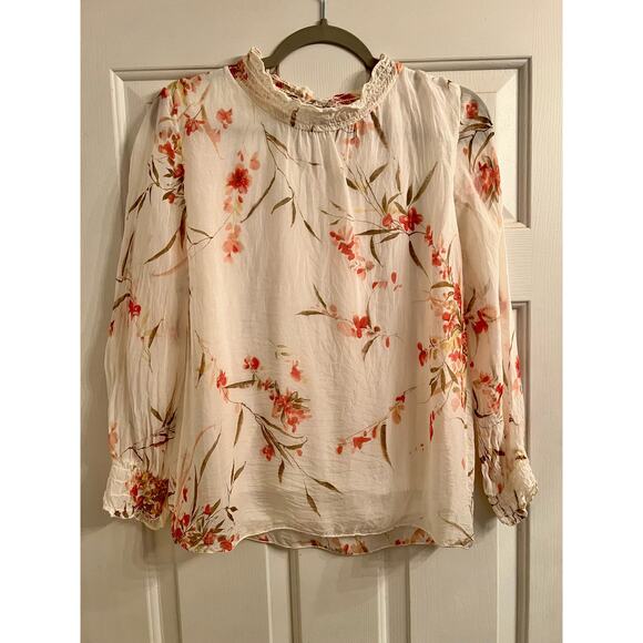 Elena Baldi 100% Silk Floral Ruffle Neck Blouse Mock Nock - size S - Picture 1 of 4